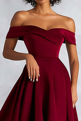 Burgundy Wedding Guest Dress A Line Ruched Knee-Length Formal Dress